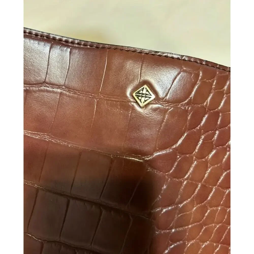 ANTONIO Melani Brown Croc Embossed TOTE Gold Buckle Womens HANDBAG